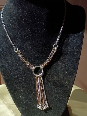 Multi-Chain Silver Tassel Necklace with Ring Accent - Women's Jewelry
